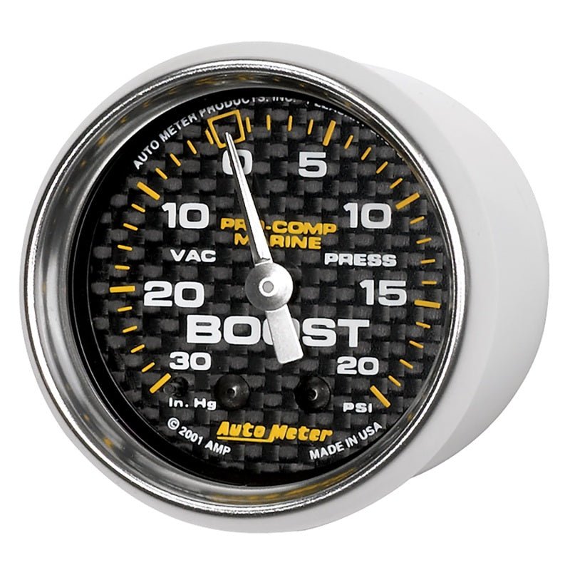 AutoMeter - Autometer Marine Carbon Fiber 2-1/16in 30INHG/20PSI Mechanical Vacuum/Boost Gauge - Demon Performance