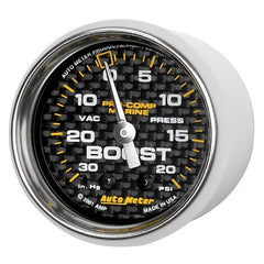 AutoMeter - Autometer Marine Carbon Fiber 2-1/16in 30INHG/20PSI Mechanical Vacuum/Boost Gauge - Demon Performance