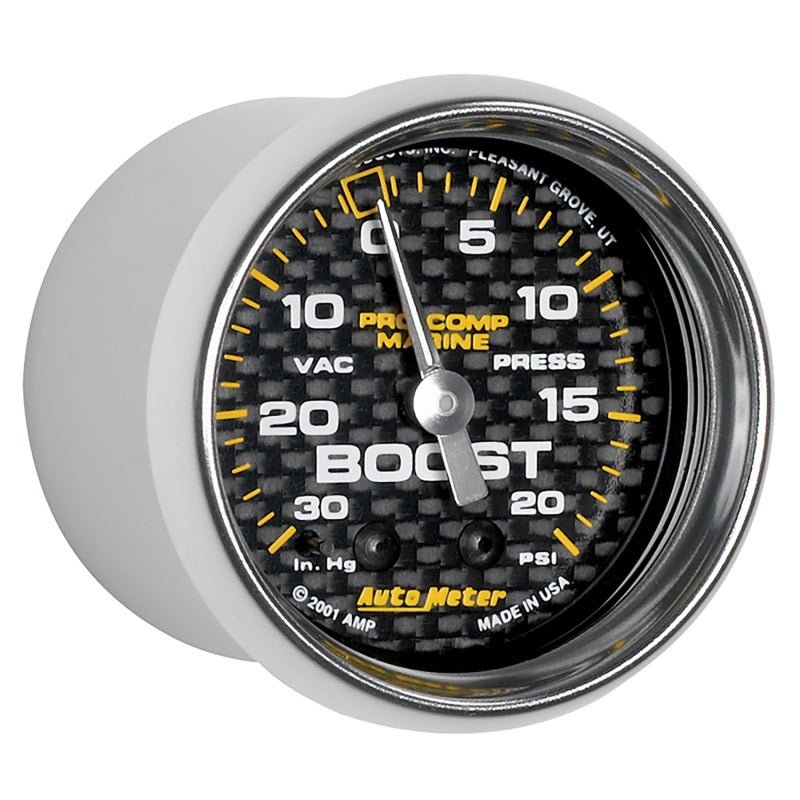 AutoMeter - Autometer Marine Carbon Fiber 2-1/16in 30INHG/20PSI Mechanical Vacuum/Boost Gauge - Demon Performance