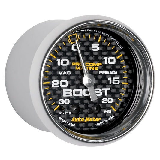 AutoMeter - Autometer Marine Carbon Fiber 2-1/16in 30INHG/20PSI Mechanical Vacuum/Boost Gauge - Demon Performance