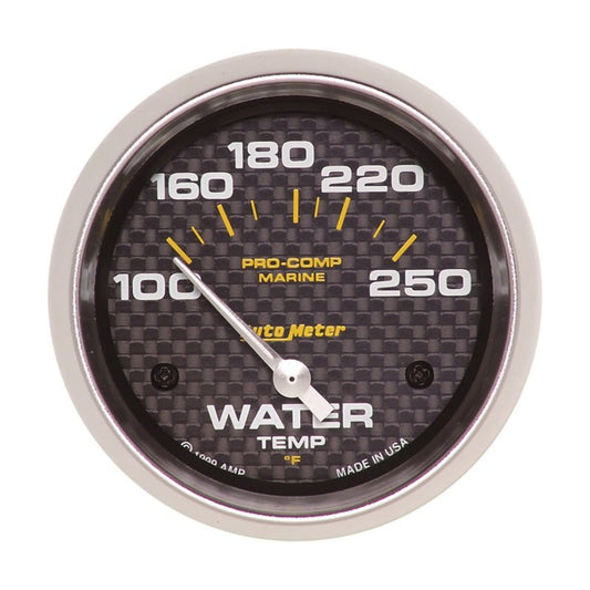 AutoMeter - Autometer Marine Carbon Fiber 2-5/8in Electric Water Temperature Gauge 100-250 Deg F - Demon Performance