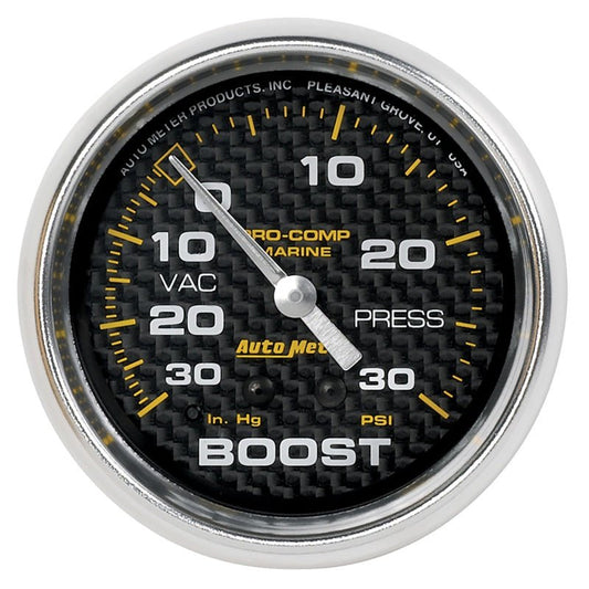 AutoMeter - Autometer Marine Carbon Fiber Gauge 2-5/8in Mechanical Vacuum/Boost Gauge 30INHG-30PSI - Demon Performance