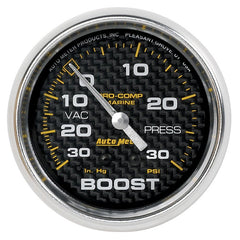 AutoMeter - Autometer Marine Carbon Fiber Gauge 2-5/8in Mechanical Vacuum/Boost Gauge 30INHG-30PSI - Demon Performance