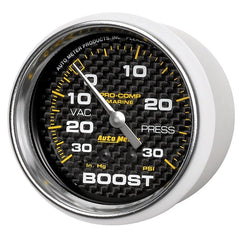 AutoMeter - Autometer Marine Carbon Fiber Gauge 2-5/8in Mechanical Vacuum/Boost Gauge 30INHG-30PSI - Demon Performance