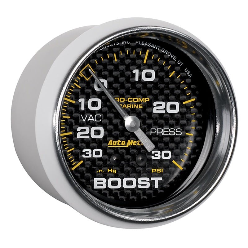 AutoMeter - Autometer Marine Carbon Fiber Gauge 2-5/8in Mechanical Vacuum/Boost Gauge 30INHG-30PSI - Demon Performance