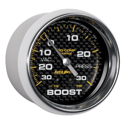 AutoMeter - Autometer Marine Carbon Fiber Gauge 2-5/8in Mechanical Vacuum/Boost Gauge 30INHG-30PSI - Demon Performance