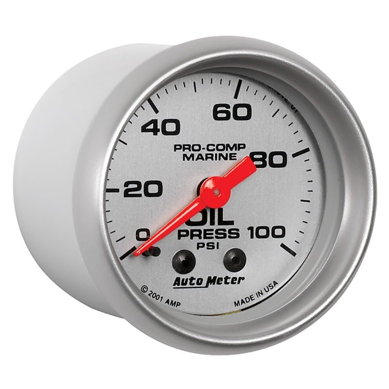 AutoMeter - Autometer Marine Silver Oil Pressure 2 1/16in 100 psi Mechanical Gauge - Demon Performance