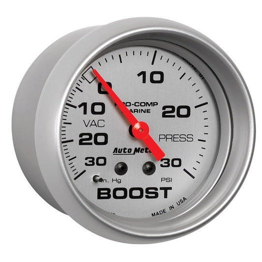 AutoMeter - AutoMeter Marine Vac/Boost Gauge 2 5/8in 30INHG 30PSI Mechanical- Silver - Demon Performance