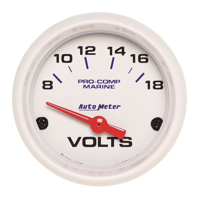 AutoMeter - Autometer Marine White 2-1/16in 18V Electric Voltmeter Gauge - Demon Performance