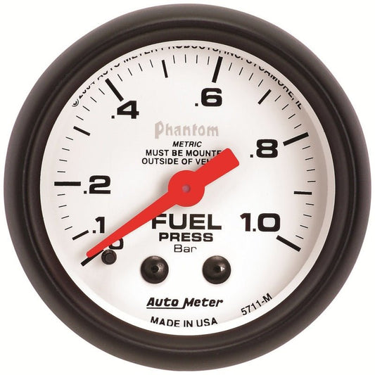 AutoMeter - Autometer Phantom 2-1/16in 0-1.0 Bar Mechanical Fuel Pressure Gauge - Demon Performance