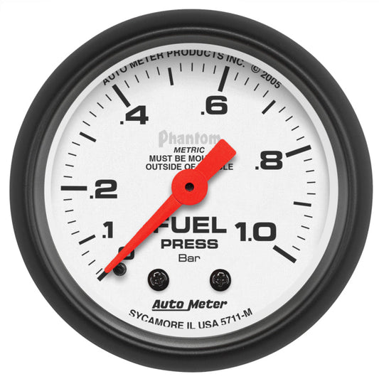 AutoMeter - Autometer Phantom 2-1/16in 0-1.0 Bar Mechanical Fuel Pressure Gauge - Demon Performance