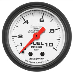 AutoMeter - Autometer Phantom 2-1/16in 0-1.0 Bar Mechanical Fuel Pressure Gauge - Demon Performance