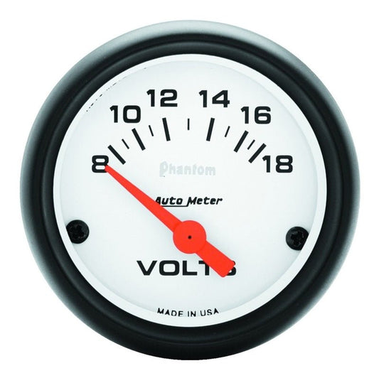 AutoMeter - Autometer Phantom 52mm 8-18V Electronic Voltmeter Gauge - Demon Performance