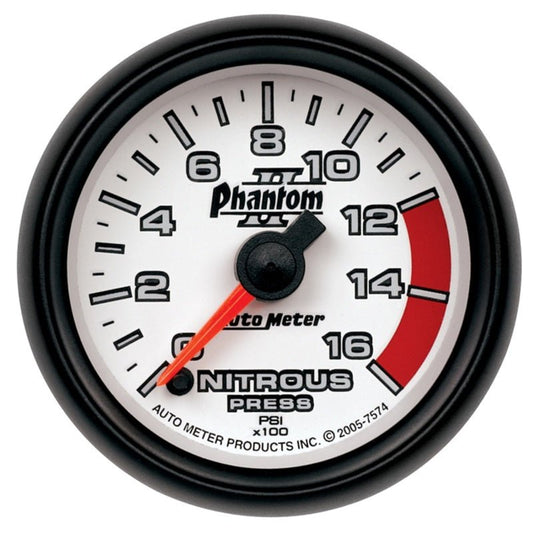 AutoMeter - Autometer Phantom II 2-1/16in 0-1600 PSI Electrical Nitrous Pressure Gauge - Demon Performance