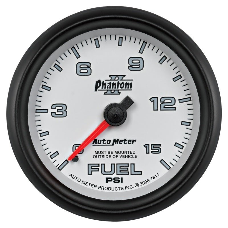 AutoMeter - Autometer Phantom II 2-5/8in 0-15PSI Mechanical Fuel Pressure Gauge - Demon Performance