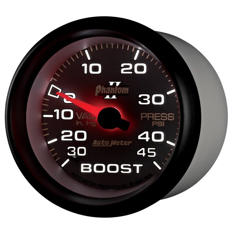 AutoMeter - Autometer Phantom II 2-5/8in 30INHG-45PSI Phantom Mechanical Boost/Vacuum Gauge - Demon Performance