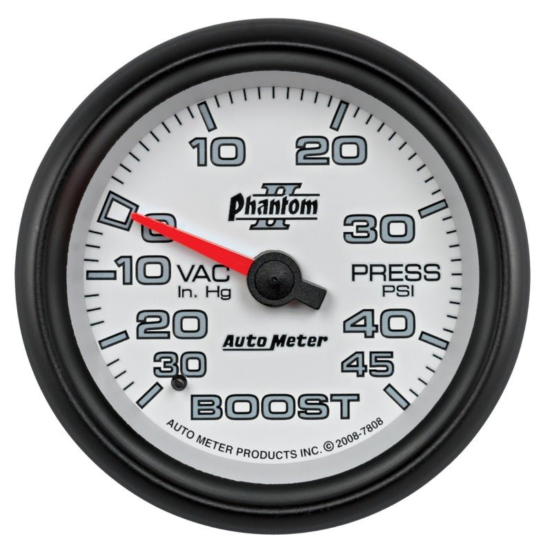 AutoMeter - Autometer Phantom II 2-5/8in 30INHG-45PSI Phantom Mechanical Boost/Vacuum Gauge - Demon Performance