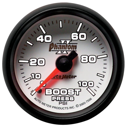 AutoMeter - Autometer Phantom II 52.4mm Mechanical 0-100psi Boost Gauge - Demon Performance