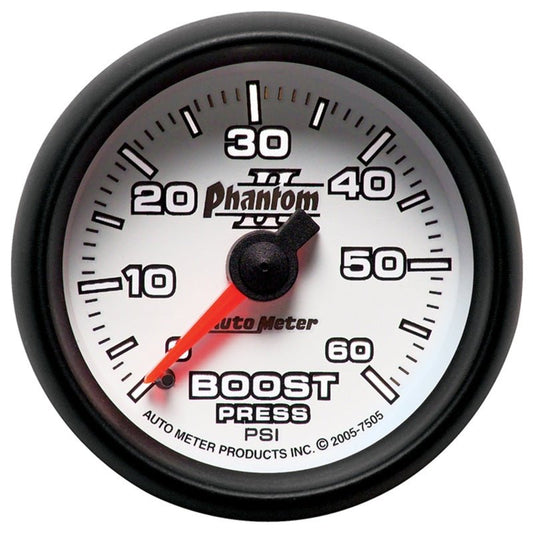 AutoMeter - Autometer Phantom II 52.4mm Mechanical 0-60 PSI Boost Gauge - Demon Performance