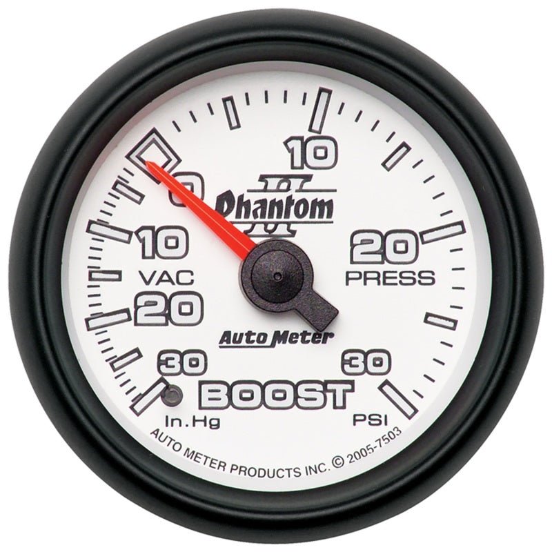 AutoMeter - Autometer Phantom II 52.4mm Mechanical Vacuum / Boost Gauge 30 In. HG/30 PSI - Demon Performance