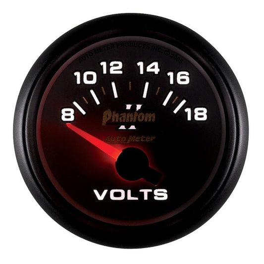 AutoMeter - Autometer Phantom II 52.4mm Short Sweep Electronic 8-18 Volts Voltmeter Gauge - Demon Performance
