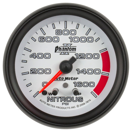 AutoMeter - Autometer Phantom II Nitrous Pressure 2 5/8in 1600 psi Stepper Motor Gauge with Peak and Warning - Demon Performance