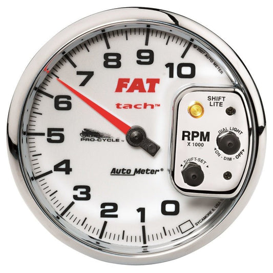 AutoMeter - Autometer Pro-Cycle Gauge Tach 5in 10K Rpm Shift- Lite 2&4 Cylinder White Fat Tach - Demon Performance