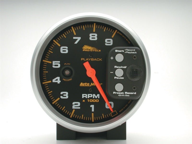 AutoMeter - Autometer Pro-Cycle Gauge Tach 5in 9K Rpm Pedestal W/ Rpm Playback Black - Demon Performance