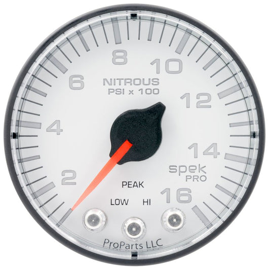 AutoMeter - Autometer Spek-Pro 2 1/16in 1600PSI Stepper Motor w/ Peak & Warn White/Black Nitrous Pressure Gauge - Demon Performance