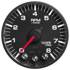 AutoMeter - Autometer Spek-Pro Black 2 1/16 inch 8K RPM Tach w/ Shift Light and Peak Memory - Demon Performance