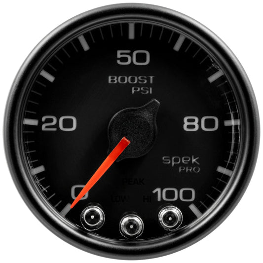 AutoMeter - Autometer Spek-Pro Gauge Boost 2 1/16in 100psi Stepper Motor W/Peak & Warn Blk/Blk - Demon Performance