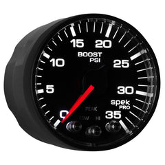 AutoMeter - Autometer Spek-Pro Gauge Boost 2 1/16in 35psi Stepper Motor W/Peak & Warn Black/Black - Demon Performance