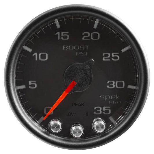 AutoMeter - Autometer Spek-Pro Gauge Boost 2 1/16in 35psi Stepper Motor W/Peak & Warn Black/Black - Demon Performance