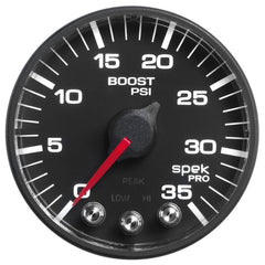 AutoMeter - Autometer Spek-Pro Gauge Boost 2 1/16in 35psi Stepper Motor W/Peak & Warn Black/Black - Demon Performance
