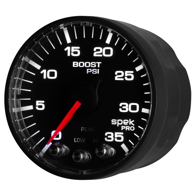 AutoMeter - Autometer Spek-Pro Gauge Boost 2 1/16in 35psi Stepper Motor W/Peak & Warn Black/Black - Demon Performance