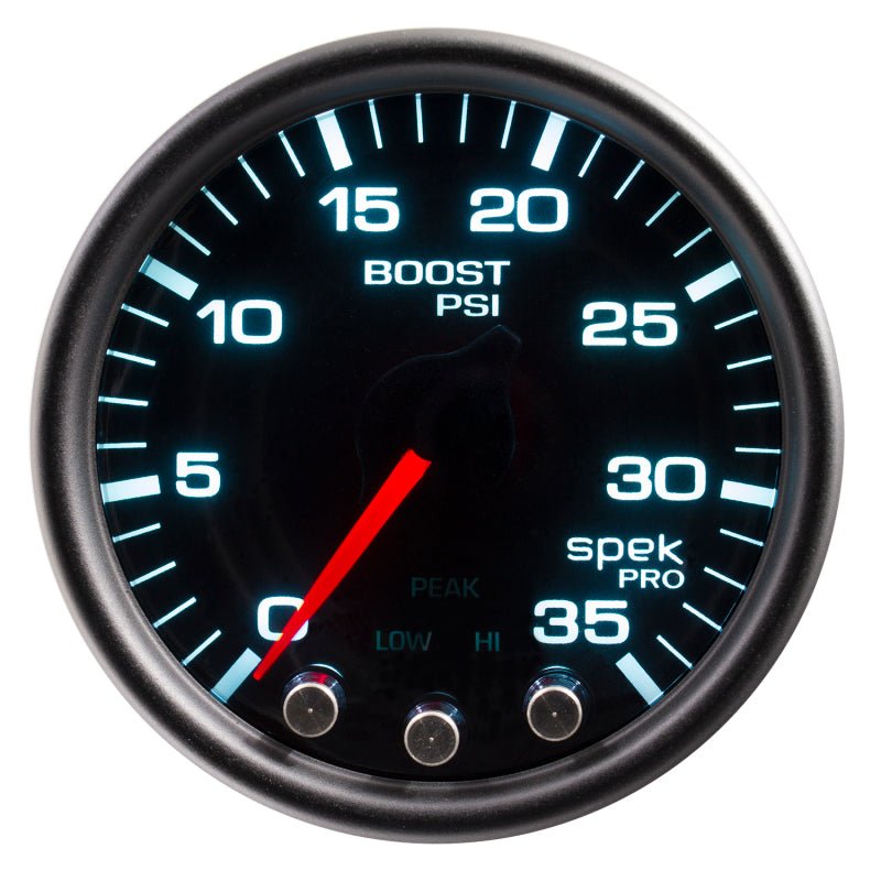 AutoMeter - Autometer Spek-Pro Gauge Boost 2 1/16in 35psi Stepper Motor W/Peak & Warn Blacksmoke//Black - Demon Performance