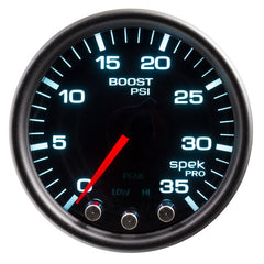 AutoMeter - Autometer Spek-Pro Gauge Boost 2 1/16in 35psi Stepper Motor W/Peak & Warn Blacksmoke//Black - Demon Performance