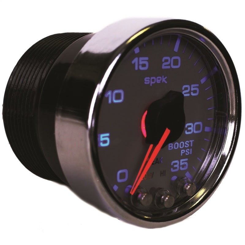 AutoMeter - Autometer Spek-Pro Gauge Boost 2 1/16in 35psi Stepper Motor W/Peak & Warn Silver/Chrome - Demon Performance