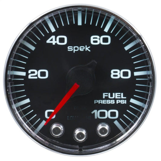 AutoMeter - Autometer Spek-Pro Gauge Fuel Press 2 1/16in 100psi Stepper Motor W/Peak & Warn Blk/Chrm - Demon Performance