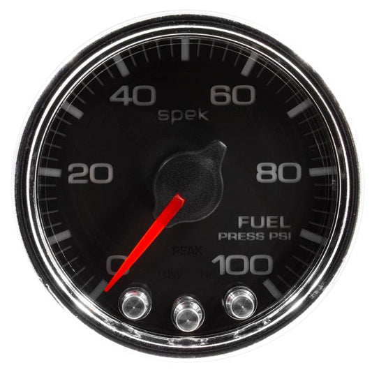 AutoMeter - Autometer Spek-Pro Gauge Fuel Press 2 1/16in 100psi Stepper Motor W/Peak & Warn Blk/Chrm - Demon Performance