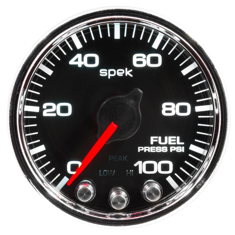 AutoMeter - Autometer Spek-Pro Gauge Fuel Press 2 1/16in 100psi Stepper Motor W/Peak & Warn Blk/Chrm - Demon Performance