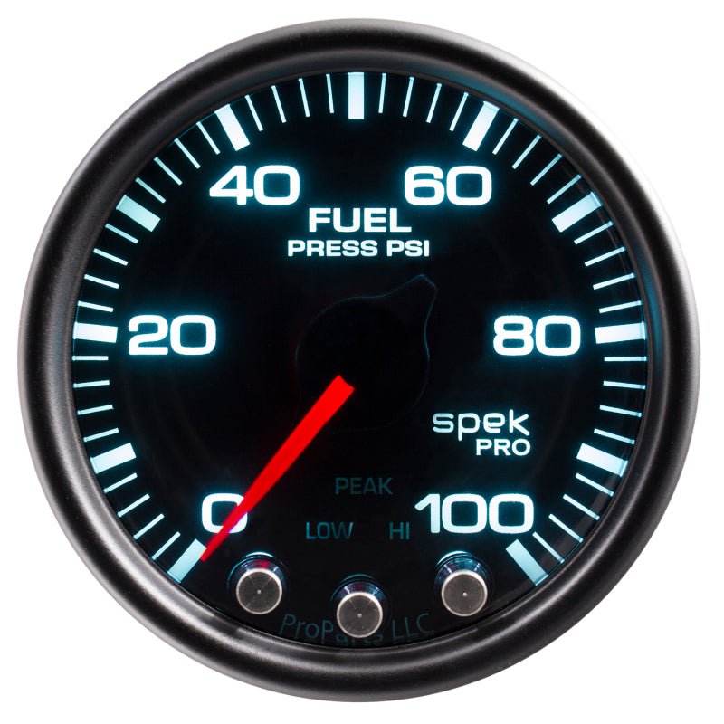 AutoMeter - Autometer Spek-Pro Gauge Fuel Press 2 1/16in 100psi Stepper Motor W/Peak & Warn Blk/Smoke/Blk - Demon Performance