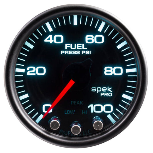 AutoMeter - Autometer Spek-Pro Gauge Fuel Press 2 1/16in 100psi Stepper Motor W/Peak & Warn Blk/Smoke/Blk - Demon Performance