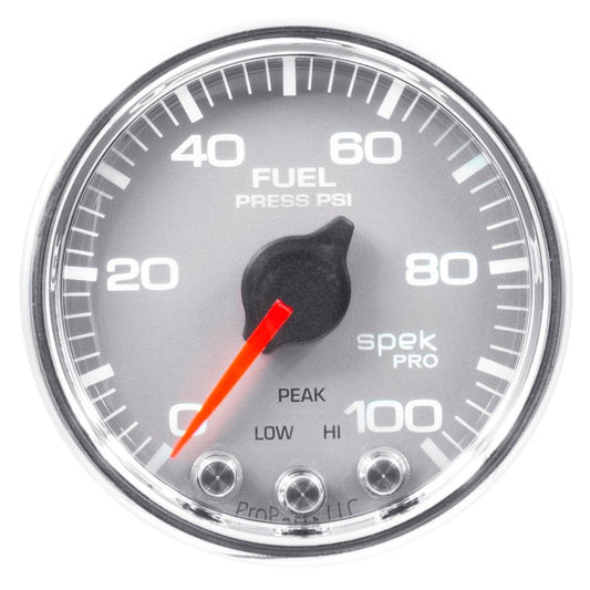 AutoMeter - Autometer Spek-Pro Gauge Fuel Press 2 1/16in 100psi Stepper Motor W/Peak & Warn Slvr/Chrm - Demon Performance