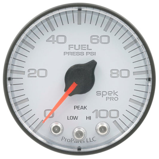 AutoMeter - Autometer Spek-Pro Gauge Fuel Press 2 1/16in 100psi Stepper Motor W/Peak & Warn Wht/Blk - Demon Performance
