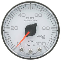 AutoMeter - Autometer Spek-Pro Gauge Fuel Press 2 1/16in 100psi Stepper Motor W/Peak & Warn Wht/Blk - Demon Performance