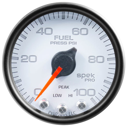 AutoMeter - Autometer Spek-Pro Gauge Fuel Press 2 1/16in 100psi Stepper Motor W/Peak & Warn Wht/Blk - Demon Performance