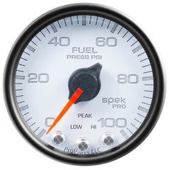 AutoMeter - Autometer Spek-Pro Gauge Fuel Press 2 1/16in 100psi Stepper Motor W/Peak & Warn Wht/Blk - Demon Performance