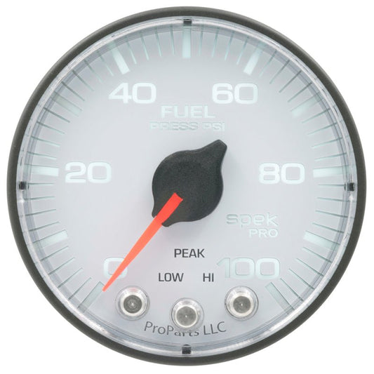 AutoMeter - Autometer Spek-Pro Gauge Fuel Press 2 1/16in 100psi Stepper Motor W/Peak & Warn Wht/Blk - Demon Performance