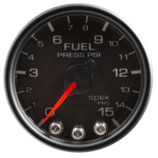 AutoMeter - Autometer Spek-Pro Gauge Fuel Press 2 1/16in 15psi Stepper Motor W/Peak & Warn Blk/Blk - Demon Performance